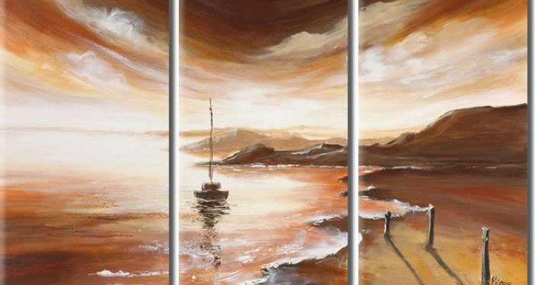 Τρίπτυχος Πίνακας άφιξη στην ακτή - Διαστάσεις: 120×80  Κωδικός: 100019