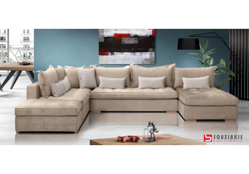 Σαλόνι γωνία πι με σχέδιο στα καθίσματα 380×260×160×105  Νο6045