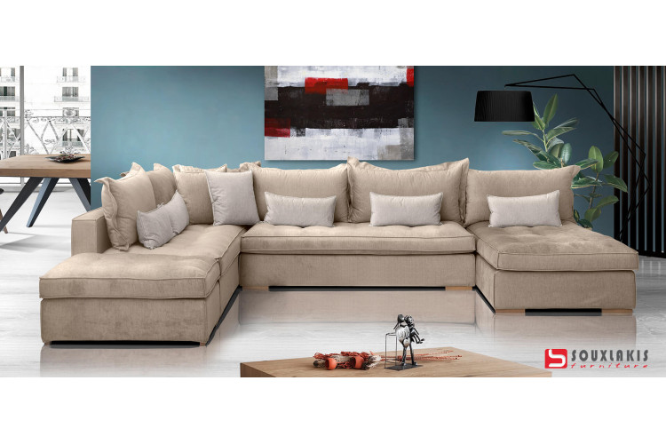 Σαλόνι γωνία πι με σχέδιο στα καθίσματα 380×260×160×105  Νο6045