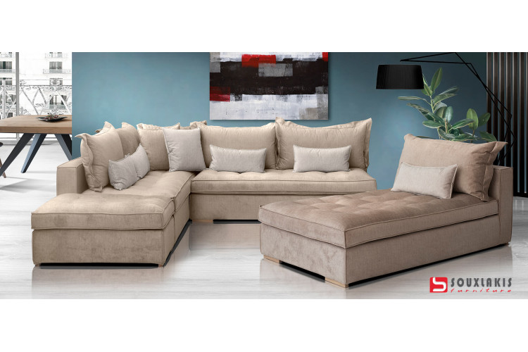 Σαλόνι γωνία πι με σχέδιο στα καθίσματα 380×260×160×105  Νο6045